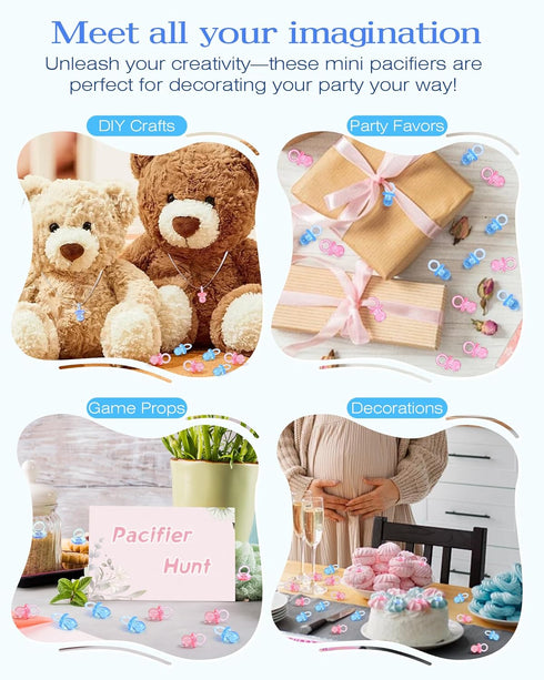 200 0.86'' Pcs Mini Pacifiers Baby Shower Games, Acrylic Pacifiers in Clear Jar, Chupones para Baby Shower Pacifier