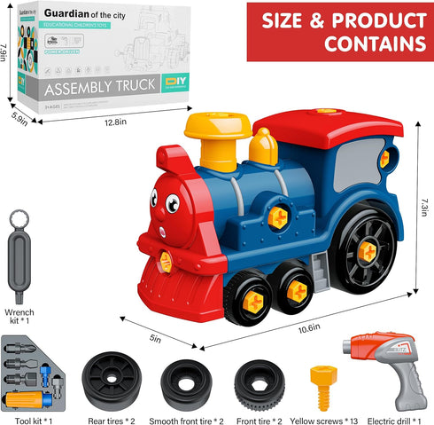 Truck Toys Set for Toddler, DIY Electric Train Assembly with Electric Drill, STEM Learning Toys for 3-8 Year Olds