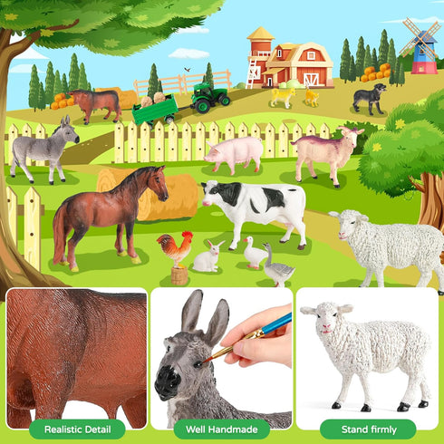 WAIIW Toddlers,23 Playset 3-5 Farm Animal Toys for PCS Animal Toys with Realistic Animal Figurines,Tractor Toy