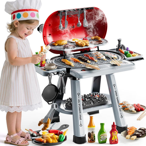 Playset 4-8, 3 4 5 6 7, 2-Layer Set, 3-5 Kids BBQ Grill for Kids Ages Play Kitchen Toys with Smoke & Light for Boys