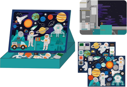 Petit Collage Magnetic Play Scene, Outer Space – Magnetic Game Board with Mix and Match Magnetic Pieces, Ideal for Ages 3+ – Includes 2 Scenes and 54 Magnet Pieces by Petit Collage