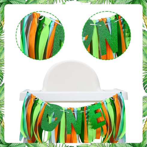 1st Dinosaur Birthday Decorations Boy - Roar One Backdrop, Dinosaur Monthly Photo Banner, Cake Topper, High Chair