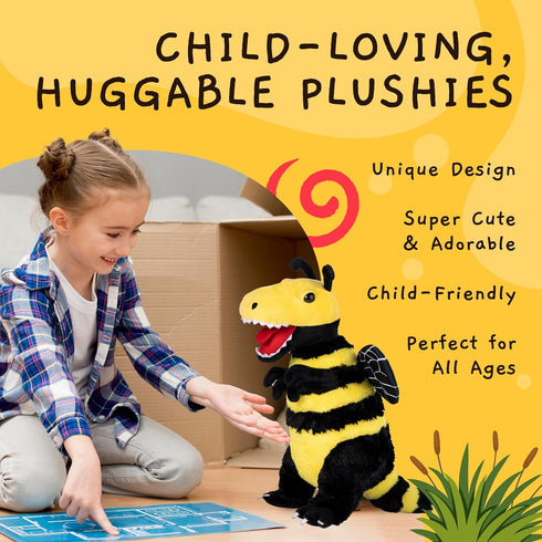 Randimals Plush Toy Stuffed Animal Mix - Bee & Tyrannosaurus Hybrid Soft Animals for Girls & Boys