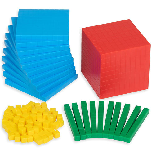 edxeducation Four Color Plastic Base Ten Set, 121 Pieces, Hands-on Math Manipulative for Kids