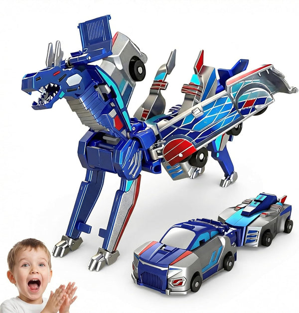 Collision Transforming Dinosaur Car Toy, 2-in-1 Magnetic Cars Convert to Dinosaur Robot,