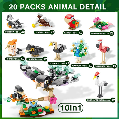 20 Packs Sets Sawaruita Mini Animal Building Blocks Party Favors for Kids- Birds Building Blocks for Classroom