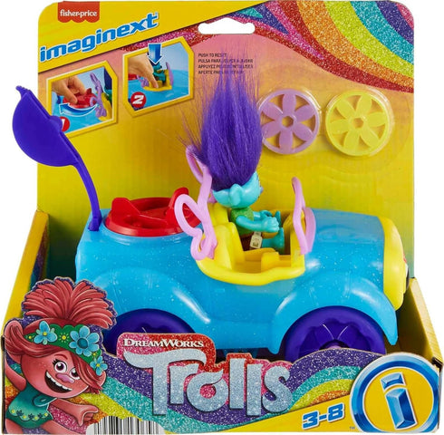 Fisher-Price Imaginext DreamWorks Trolls Toys, Branch's Buggy Push-Along Car & Figure Playset