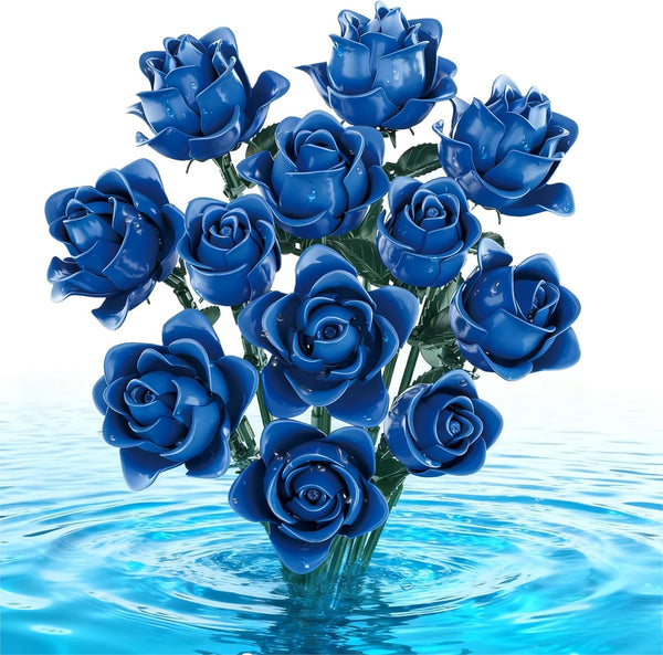 Blue Rose Bouquet Building Set, Compatible with Lego Flowers for Adults -