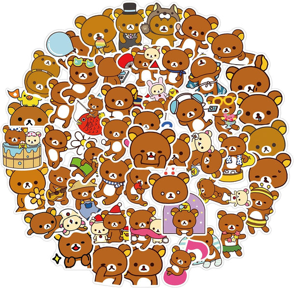 50PCS Kawaii Cartoon Bear Stickers for Kids and Teens, Vinyl Waterproof Sticker Pack for Skateboard, Phone, Party Décor