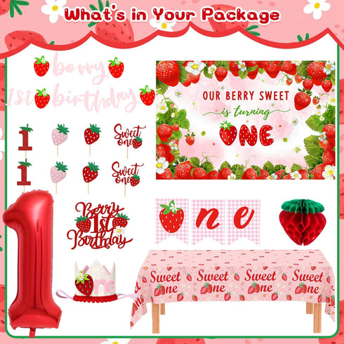 Fantspati 1st Berry First Birthday Decor Strawberry Birthday Decorations for Girls, Sweet One Birthdays Party