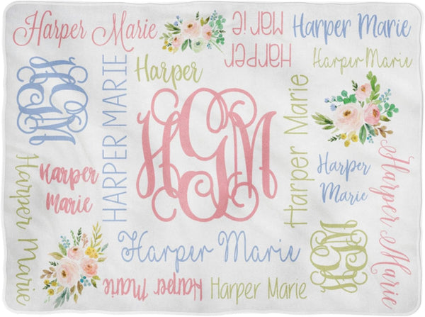 WolfeDesignPDD Baby Girl Swaddle Floral Blanket Personalized Baby Blanket Monogram Blanket Name Blanket