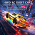 2.4GHz 1:24 4WD 15KM/H 2Pcs Remote Control Car RC Drift Car High Speed Racing Sport Car with LED Lights Drifting Tire