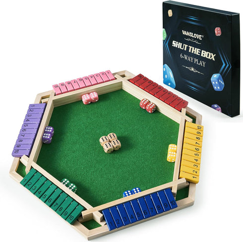 Vamslove Shut The Box Game for 6 Player with 12+4 Dice -