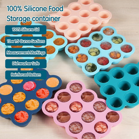 Baby Food Storage Container -12 x 1.5OZ Silicone Baby Food Freezer Tray with Silicone Lid, Perfect Food Container for Homemade Baby Food, Vegetables & Fruit Purees, Breast Milk - Midnight Blue