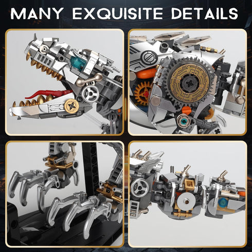 funxinee 12+, Mechanical Dinosaur Building Blocks Linkage Kit, Jurassic Animal Tyrannosaurus Rex Model with Lighting