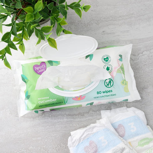 Parent's Choice 240 Count Pack 3 80-Count Packages) 1 Pack Refreshing Cucumber Scent Baby Wet Wipes Infused