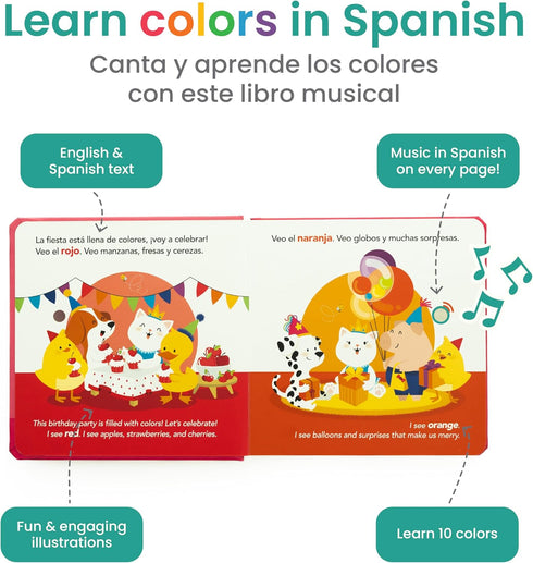 13, Binibi Colors at the Birthday Party Bilingual Musical Sound Book for Toddlers Learn Colors in Spanish & English