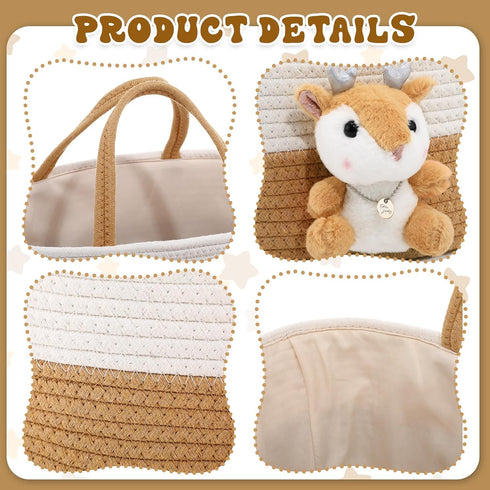 FoldTier Cute Deer Diaper Caddy Organizer Cotton Rope Woodland Nursery Storage Bin Basket Baby Shower Basket Gift