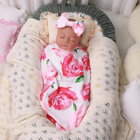 BABESIDE Reborn Baby Doll Blanket with Doll Headband for 17-22 Inch Babydolls, Baby Doll Wrap Towel Set