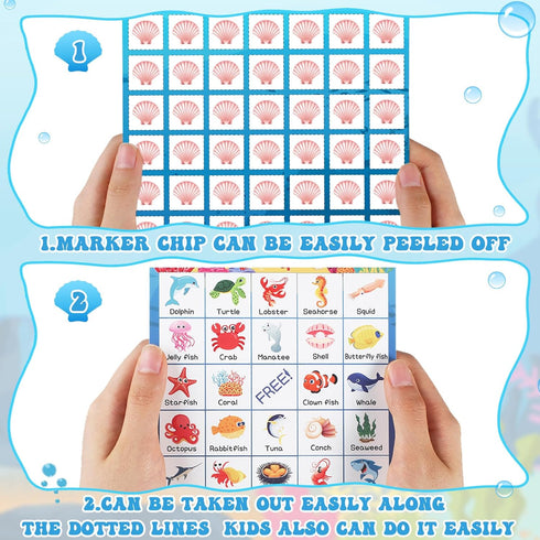 Liliful Ocean Animal Bingo Game Cards - 24 Sea Bingo Cards for Under The Sea Party