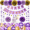 Ouddy Party Purple Birthday Decorations for Women Girls, Butterfly Hanging Garland, Happy Birthday Banner, Purple Gold