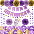 Ouddy Party Purple Birthday Decorations for Women Girls, Butterfly Hanging Garland, Happy Birthday Banner, Purple Gold