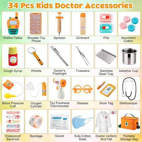34 Playset 3-5 Doctor Kit for Kids, Pcs Kids Doctor kit for Toddlers with Medical Storage Bag & Real Stethoscope
