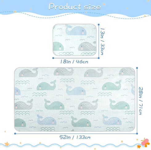 Burbuja 28x52 Baby Cooling Mat Cute Whales Bed Pad Ice Silk Cool Mat for Crib Mattress, Sleeping Pad with Pillowcase
