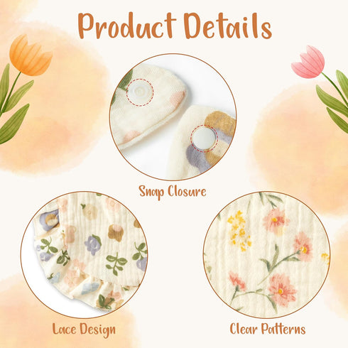 5Pcs Zainpe Snap Muslin Cotton Baby Drooling Bibs with Flounce Lace Absorbent Layers Soft Burp Cloths for Infant