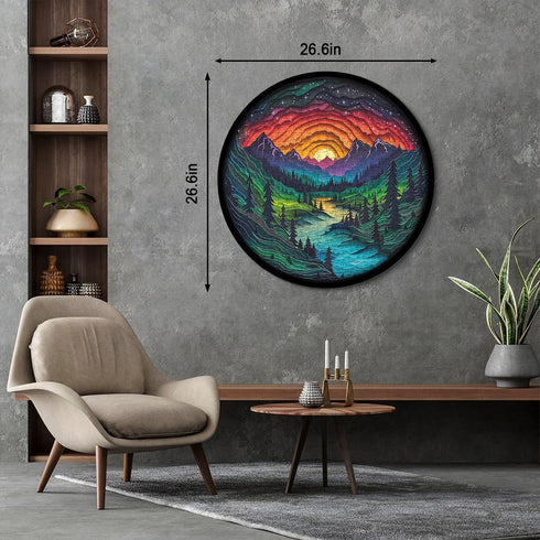 Magic Forest Puzzles for Adults 1000 Pieces Nature Round Tree Mountain River Sunset Landscape Jigsaw Puzzle