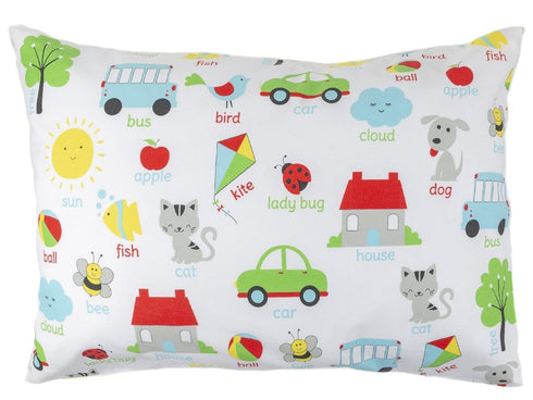 Toddler Kids Pillowcase for Boys and Girls, Words, 13x18 14x19, 100% Cotton, Envelope Style Closure
