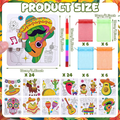 Fullhawl 24 Mexican Puzzles Color Your Own Puzzles Cinco De Mayo DIY Jigsaw Crafts with Stackable Crayons and Bags
