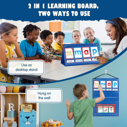 KIKIGOAL CVC Word Builder Desktop Pocket Chart Tent Cards Kit, Phonics Games for Preschool Classroom