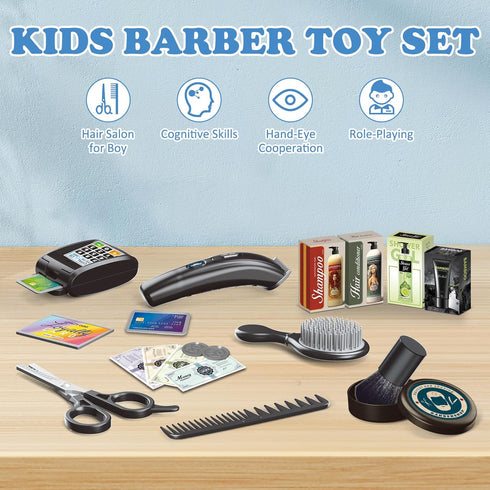 Set 3+ RedCrab Shaving Kit for Boys, Kids Hair Salon Stylist, Boys Grooming Salon Pretend Play, Barber Shop Accessories