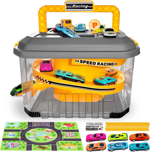 Toy Car Track Storage Playset - Car Toys Race Set Including 12
