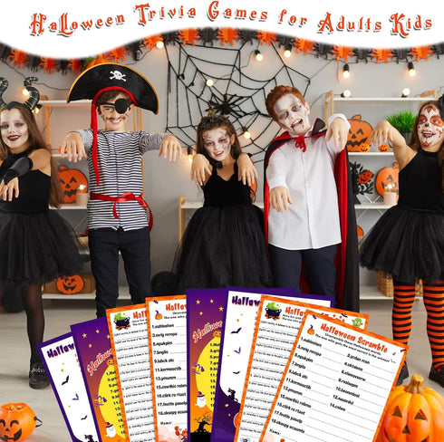 Kathfly 120 Pcs Halloween Games for Adults: 2 Sets of 40 Halloween Games Cards, 20 Answer Cards, and 20 Pencils