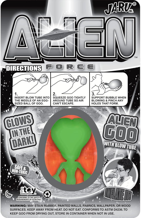 JA-RU Inflatable Glow in The Dark Egg - Slime & Alien Figure (6 Packs) - Neon Gooey Fidget Toy Slime Kit for Sensory