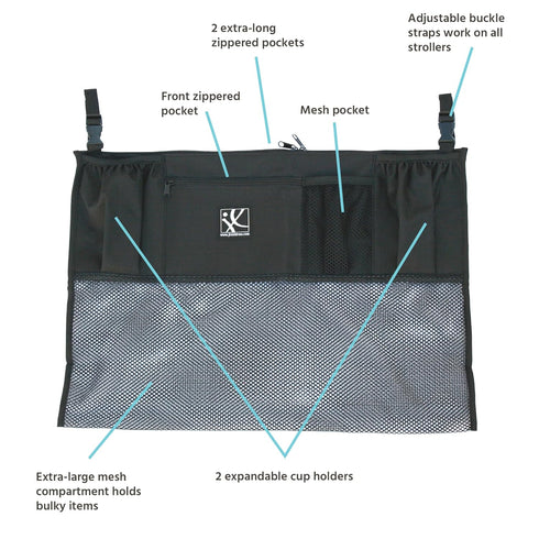 J.L. Childress Double Stroller Organizer with Large Mesh Storage Compartment - Stroller Accessory with Extra-Large