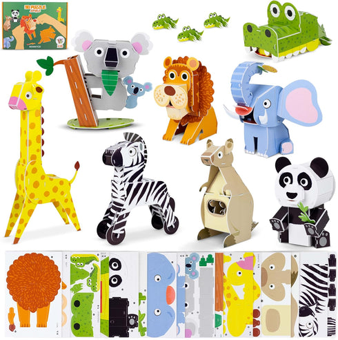 BONNYCO 3D Puzzles for Kids Toys Pack 8 - Educational Jungle Animals 3D Puzzle for Boys and Girls, Birthday Gifts