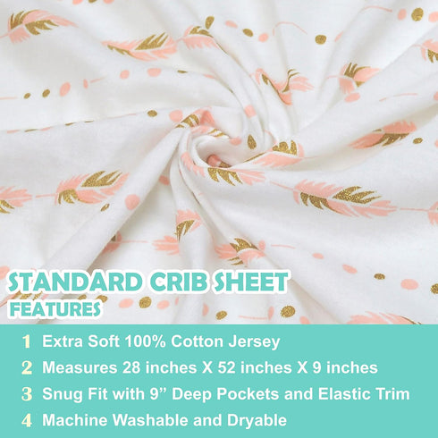 2 Pack 28" 52", 100% American Baby Company Fitted Crib Sheets x Soft Breathable Neutral Cotton Jersey Sheet, Sparkle
