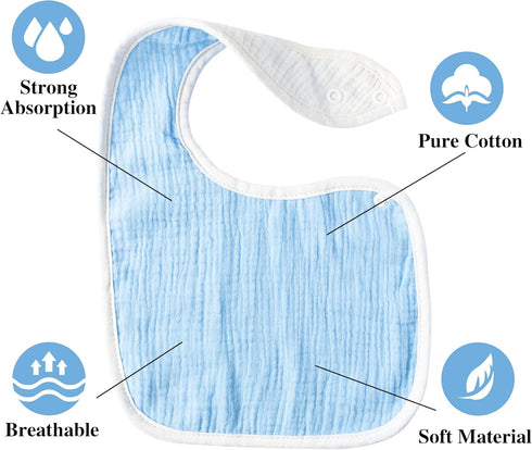 Zainpe 6Pcs Snap Muslin Cotton Baby Bibs for Boys Girls, Adjustable Feeding Bibs, Neutral Gray Burp Cloths