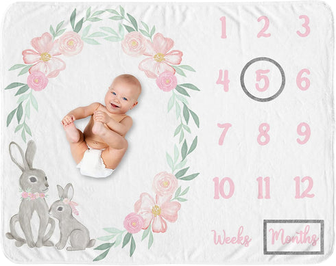Sweet Jojo Designs Woodland Bunny Girl Milestone Blanket Monthly Newborn First Year