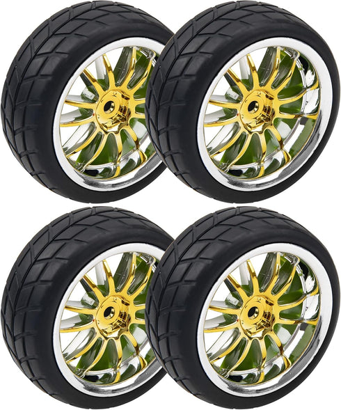 4Pcs 2.59in Rubber Tires & 12mm Hex Plastic Wheel Rims Set 14-Spoke with Foam Compatible with Traxxas Kyosho HPI Tamiya