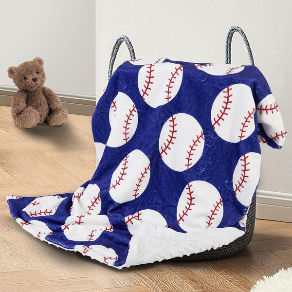 Baseball Baby Blanket for Boys Girls Soft Fleece Minky Blanket with Dotted