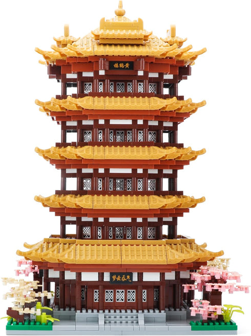 Set Chinese Ancient Architecture Micro Building Blocks Yellow Crane Tower Mini Bricks Model Kit for Present Adults