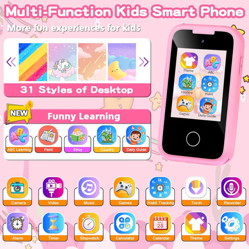 3 4 5 6 7 8 9 8GB Kids Phone for Girls Toys, Gifts for Year Old Girls Boys Christmas Birthday Kids Toys, Touchscreen