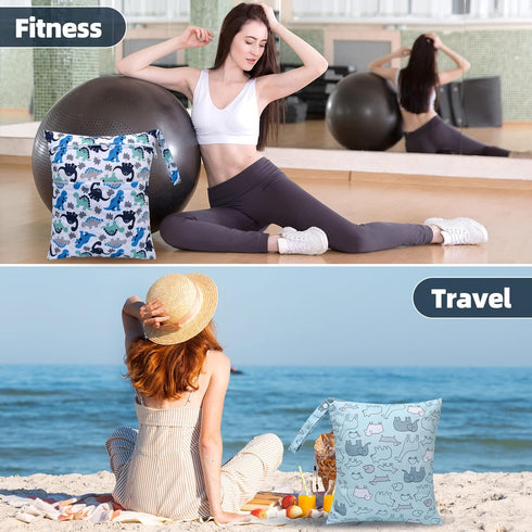 2-Pack Swimming Waterproof Wet Dry Bag - Beach Travel Organizer for Baby Cloth Diapers, Swimwear & Gym Clothes
