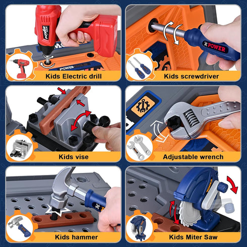 132 Set, 3 4 5 6 7 8, Set 3-5 6-8 Kids Tool Bench with Realistic Electric Drill, PCS Toddler Tool Birthday Toys