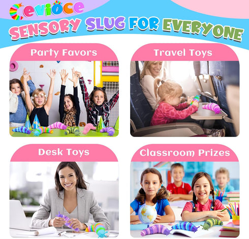 6 3+ Cevioce Sensory Slug Fidget Toys, Adults & Kids Party Favors, Autism Sensory Toys for Year Olds - Blue