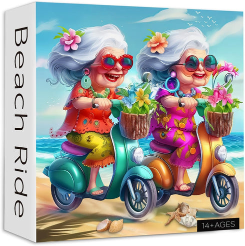 PICKFORU Summer Beach 1000 Piece Puzzle for Adults, Funny Beach Ride Jigsaw Puzzles,